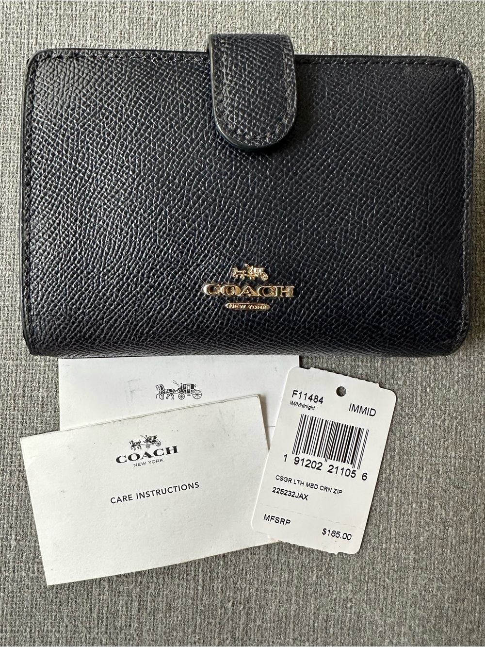 Coach Pebbled Leather Compact Wallet in Midnight Blue - Picture 2 of 10